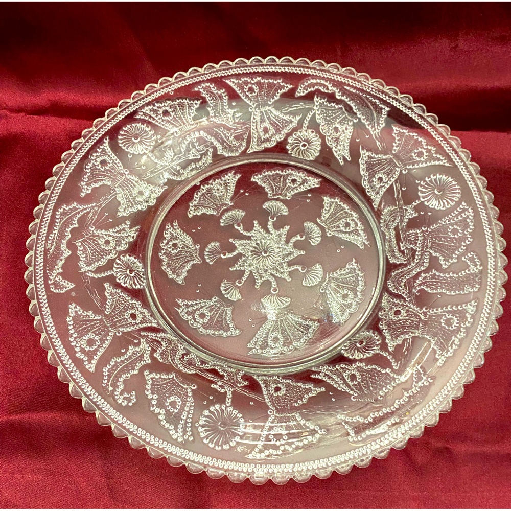Beautiful Anchor Hocking Clear Glass Platter with Small Beaded Detail on Bottom